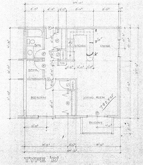 Floor plan for 1 bed, 1 bath, 811 sqft